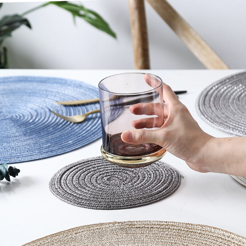6pcs/set Round Ramie Insulation Pad Solid Placemats Linen Non Slip Table Mat Mats Kitchen Accessories Decoration Home Coaster