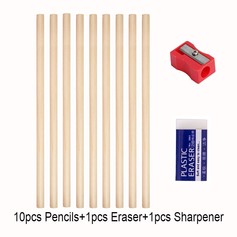 Drawing HB Wooden Lead Pencil 12pcs Painting Pencils/Sharpener/Eraser For School Office Student Writing Graphite Stationery: Burlywood