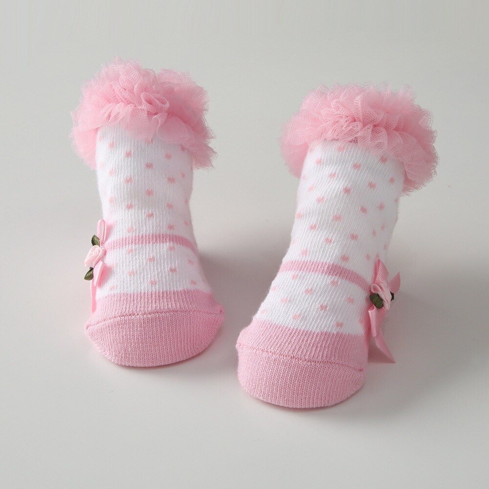Meias de Algodão do bebê Rosa Arco vestido de Princesa da Primavera E do Outono Do Bebê Meninas Casuais Bonito Padrão de Renda Crianças Meias de Inverno Meias Quentes crianças