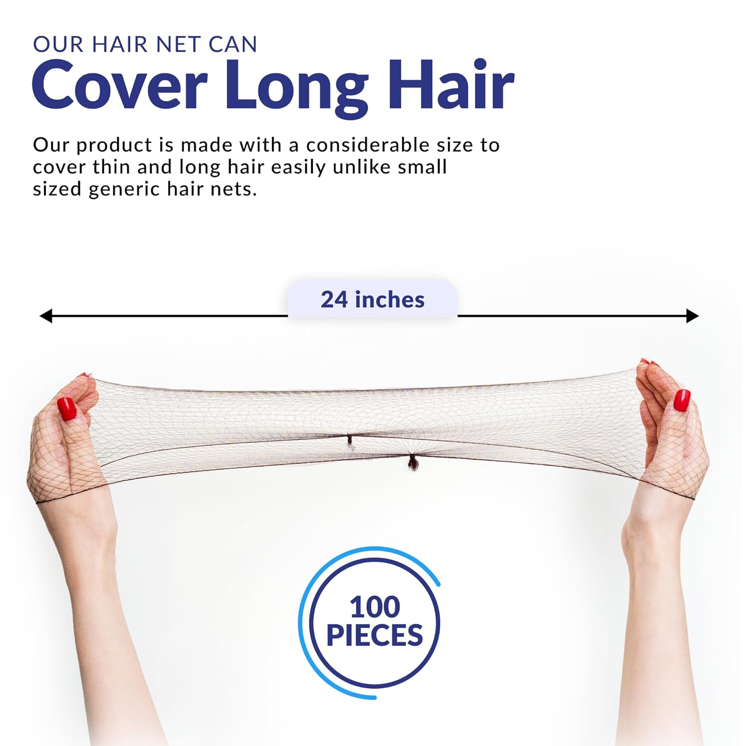 Redecilla para el cabello negra - 100 unidades - Redecillas invisibles para el cabello de nailon de 24 pulgadas para mujeres y hombres - Perfecta para moño, dormir y comida de cocina