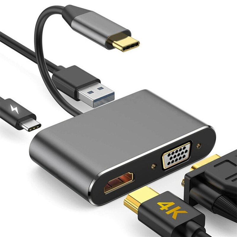 4 in 1 usb c to hdmi vga sovitin tyyppi c to hdmi 4k vga usb 3.0 videomuunnin  pd 60w pikalaturi pro samsung  s9