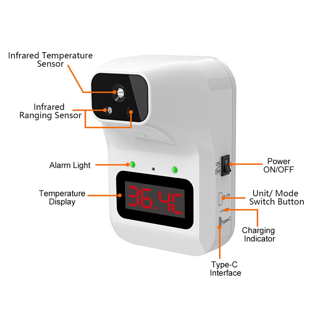 Wall-mounted Infrared Thermometer Non-contact Thermometers with Fever Alarm LED Digital Temperature Measurement for Surface Obje