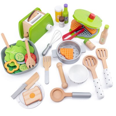 Kids Wooden Pretend Play Sets Simulation Toasters Bread Maker Coffee Machine Blender Baking Kit Game Mixer Kitchen Role Toy: 5