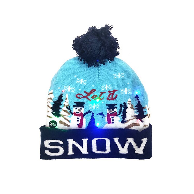 ON ! Year LED Knitted Christmas Hat Beanie Light Up Illuminate Warm Hat For Kids Adults Christmas Product: snowman B