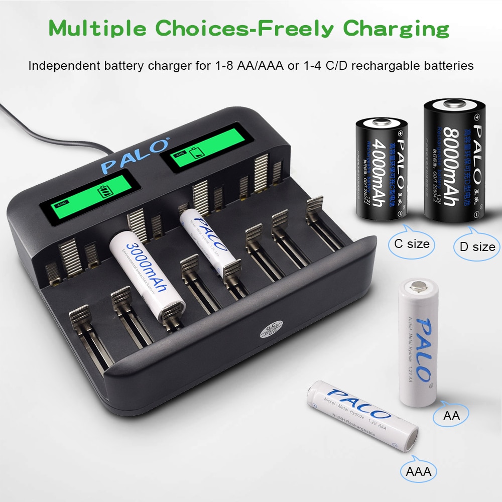 8Pcs 1.2v AA Battery Rechargeable+1.2V Nimh AAA Rechargeable Battery+Lcd Display Usb Smart Battery Charger For 1.2V Nimh AA AAA