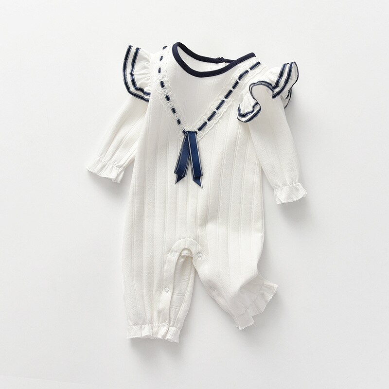 Marineblå hvid blå små børn 1-24 måneder jumpsuit 100%  bomuld blødt gulv crawling dragt afslappet motion indendørs baby tøj