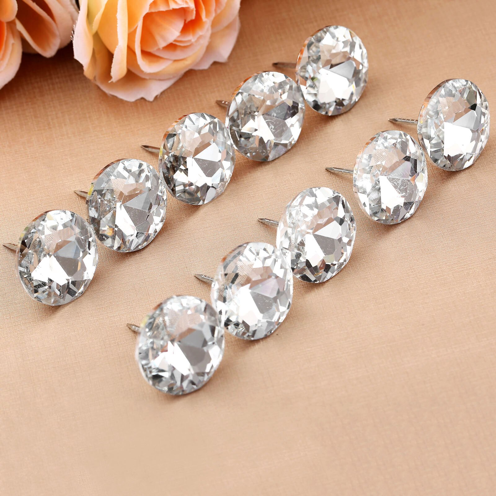 10Pcs Diamond Crystal Glass Upholstery Nails Button Tacks Studs Pins 16/25/30mm Dia Sofa Wall Furniture Decoration: 30mm