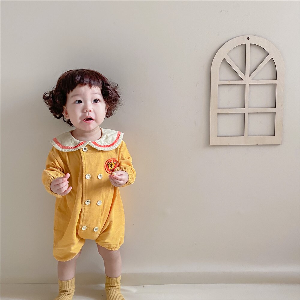 lindo bebé mameluco de manga larga de primavera niños niñas de pana de mono ropa para bebés cuello marinero ropa de bebé: 53135351.2yellow / 12M   80cm