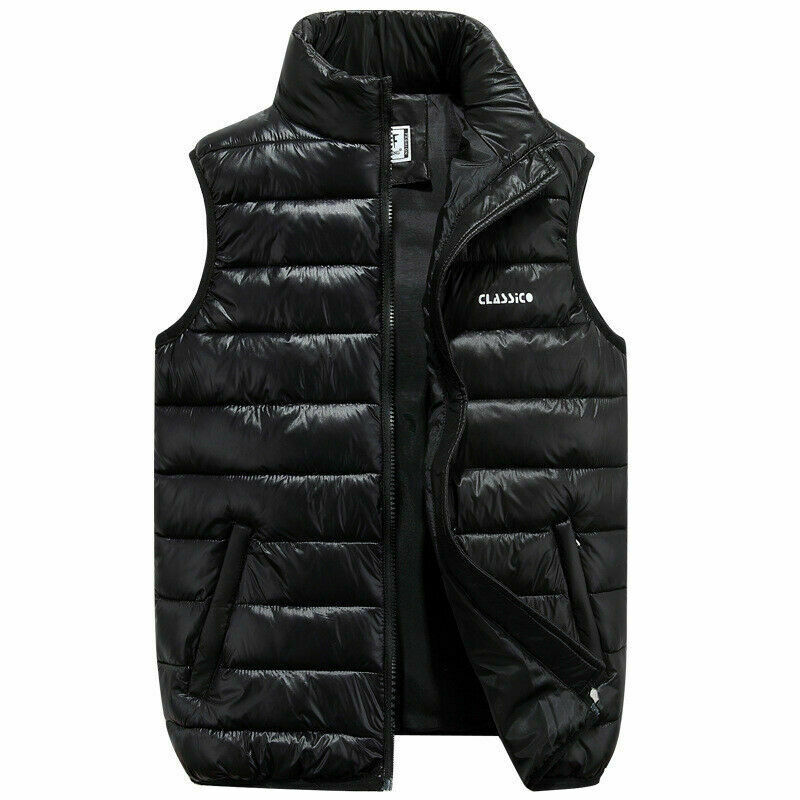 4 Colors Men Casual Sleeveless Vest Top Coat Male Padded Vest Jacket Quilted Outwear Tops Zip Up Waistcoat Outfits Plus Size
