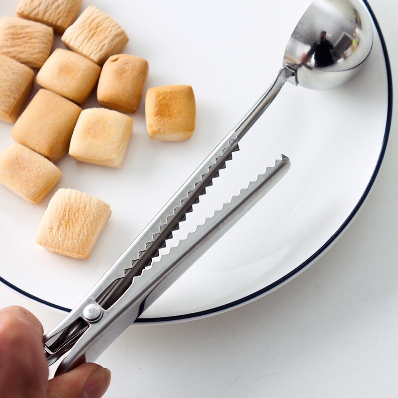 1pc roestvrijstalen multifunctionele voedsellepels, melk, thee, gemalen koffie, schepjes met zakjesklem, afsluitpoeder, drinkgerei, gereedschap
