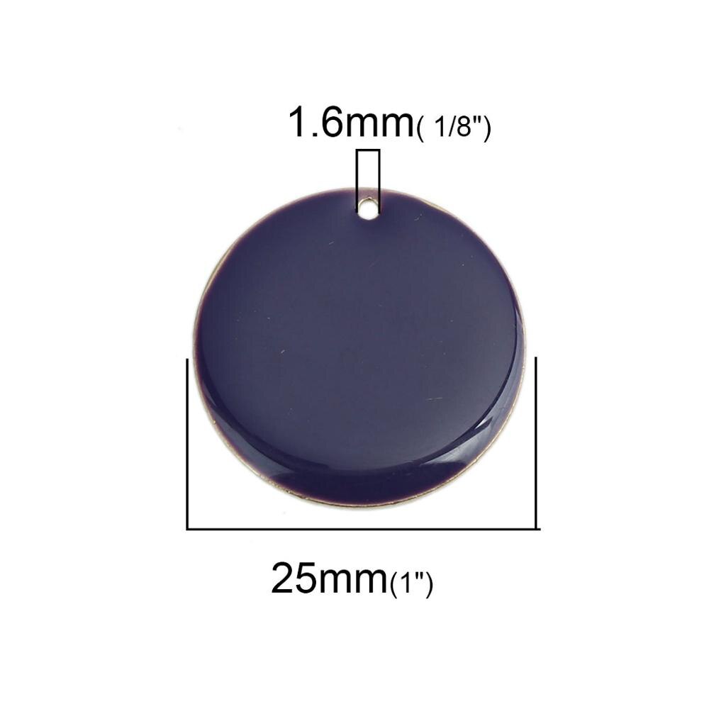 DoreenBeads Copper Enamelled Sequins Pendant Brass Colorful Round Style Jewelry DIY Charms 25mm Dia., 5 PCs: dark purple