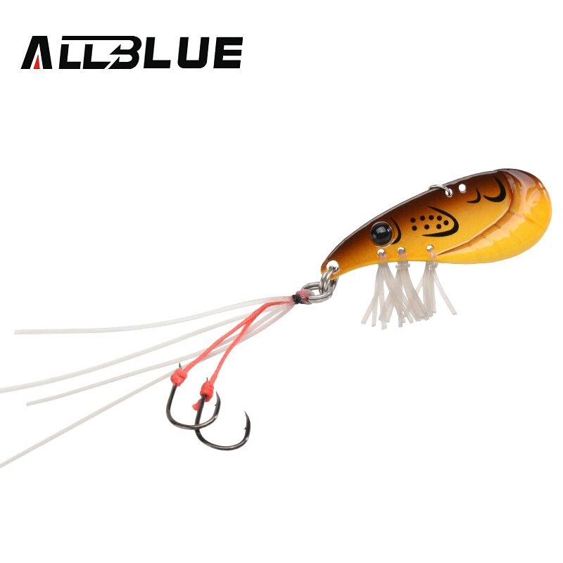 ALLBLUE Crazy Shrimp 7g 14g Metal VIB Sinking Blade Spoon Fishing Lure Bass Artificial Bait With Jig Assist Hook Rubber Skirt: Coror A / 40mm 7g