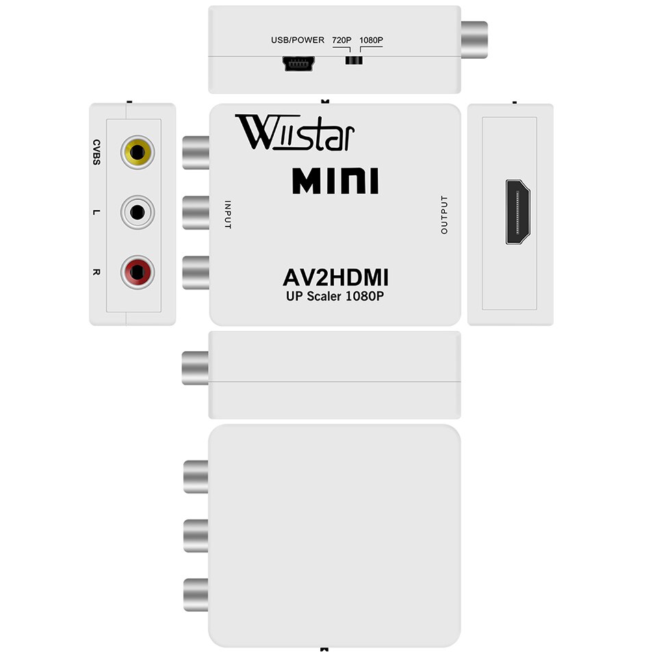 Wiistar-adaptador Mini AV2HDMI, convertidor de vídeo, 1080P, PS, 2 DV, AV, RCA a HDMI