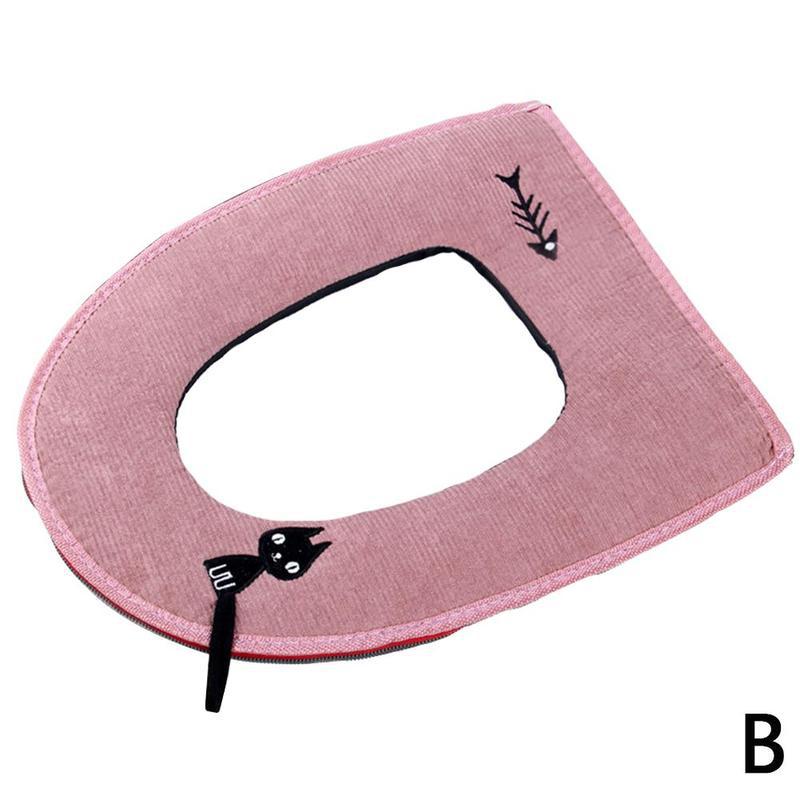 1pc kot kreskówkowy pokrowiec na deskę sedesową mata śliczny haftowany zagęścić zamek wodoodporny cieplej zmywalny toaleta poszewka na siedzisko: B