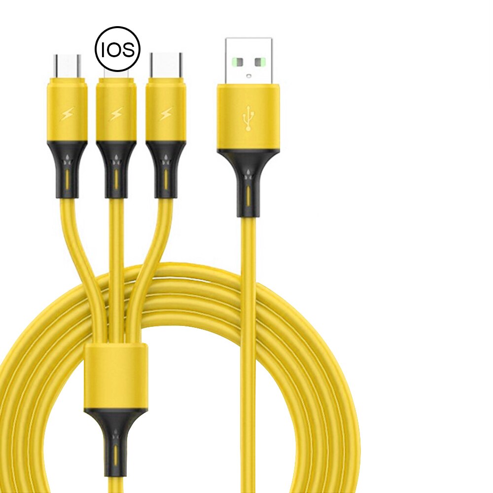 3 In 1 5A Snelle Oplaadkabel Vloeibare Siliconen Micro Usb USB-C Type-C Kabel Oplader Voor Iphone Huawei samsung Xiaomi Kabel Draad: YELLOW