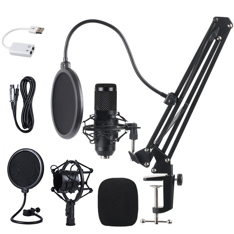BM800-Kit de micrófono con condensador, micrófono con soporte en voladizo PARA Karaoke, grabación de estudio móvil para PC