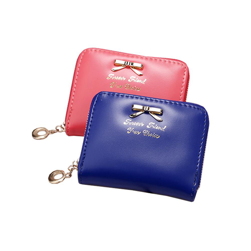Carteras de Mujer Simple de estilo corto bolso de embrague Bowknot decoración cremallera bolso Delgado monedero de bolsillo tarjeteros ZK40