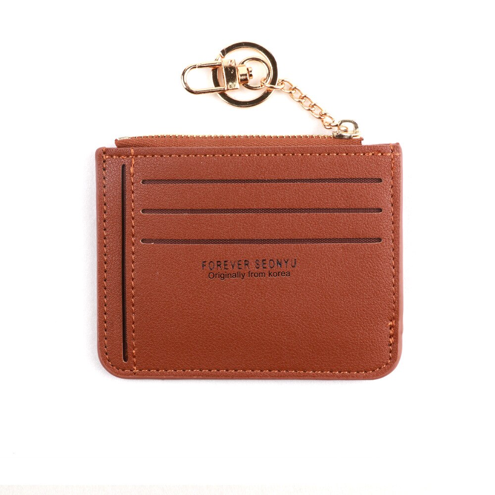 Brand Super Thin Small Credit Card Holder Wallet Women&#39;s Leather Key Chain ID Card Case Slim Female Ladies Mini Coin Purse: Auburn