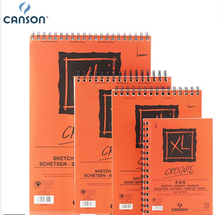 CANSON Sketch Book 90g XL Drawing Book 90g Orange Cover Coil 60 Pages A4 A5 Fine Grain Sketchbooks Acid-free Paper