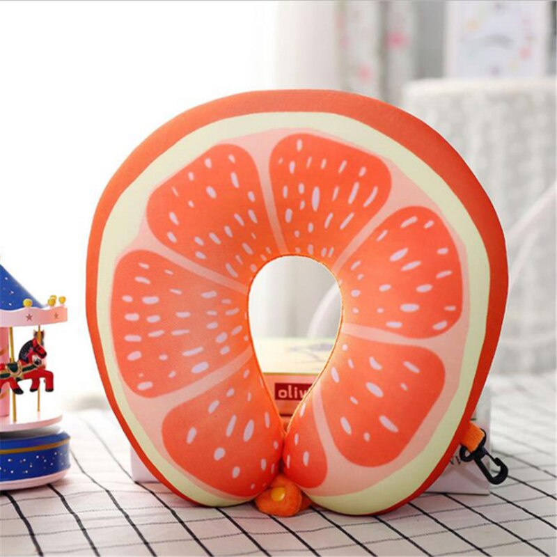Frugt u-formet rejsepude nanopartikler nakkepude vandmelon citron kiwi appelsin bilpuder blød pude boligtekstil: Orange