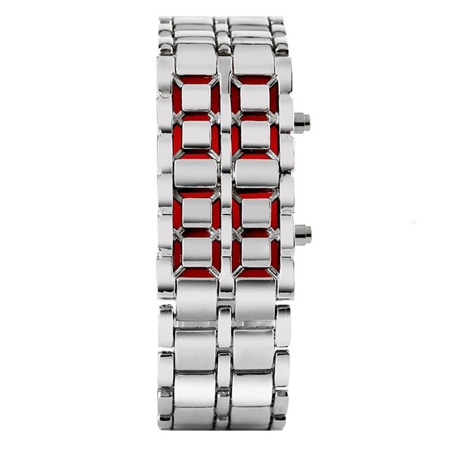 Herenhorloge Volledig Metalen Digitale Lava Polshorloge Iron Metalen Rode Led Blauw Led Samurai Voor Mannen Jongen Sport Jurk elektronische Horloges: 03