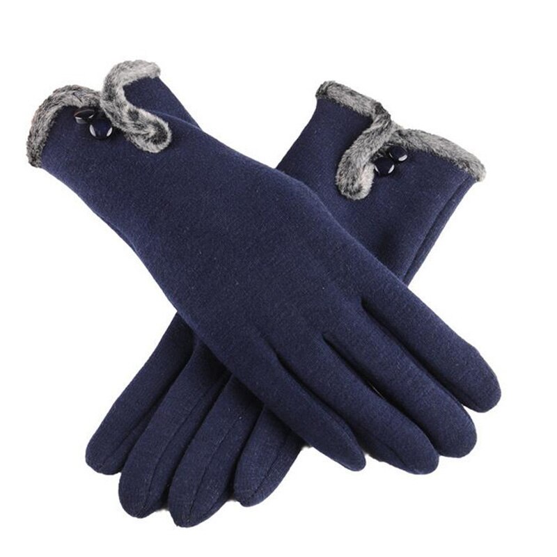 Nueva Mujer Otoño Invierno de terciopelo no invertida de Cachemira dedo completa guantes cálidos de encaje de algodón de las mujeres guantes de pantalla táctil: Azul