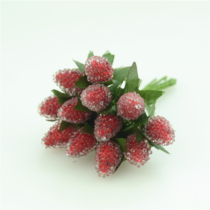 12 stk glas jordbær kunstig bær kirsebær simulering frugt rød stammer perle granatæble bryllup boligindretning