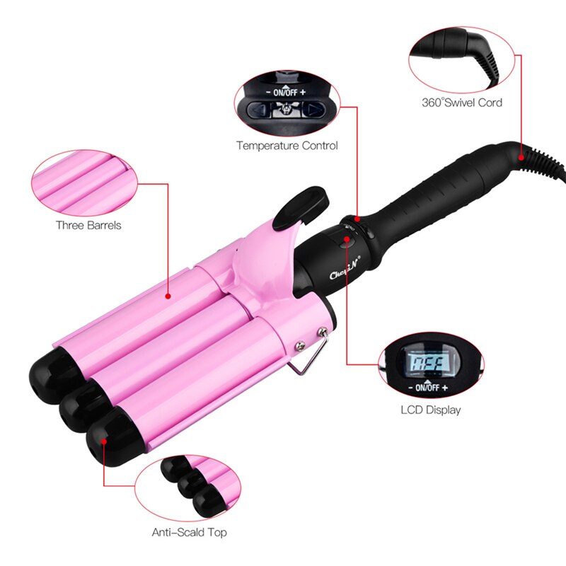 22mm 25mm 32mm 3 Barrels Hair Curler Wave Curler Ceramic Curling Iron LCD Display Perm Splint Roller Big Wave Hair Styling Tool