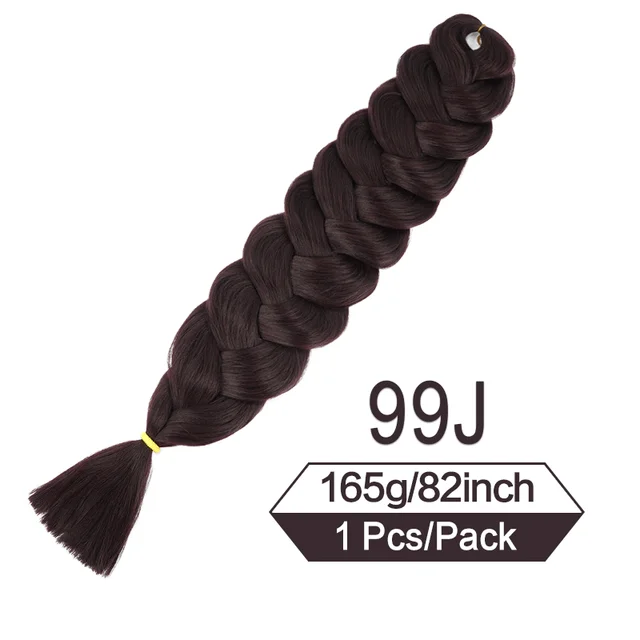 Trenzas sintéticas de pelo trenzado Jumbo de 82 pulgadas de largo, extensiones de cabello de ganchillo, trenza preestirada de 165g, para mujeres negras: # 99 duros / 1 unids/lote