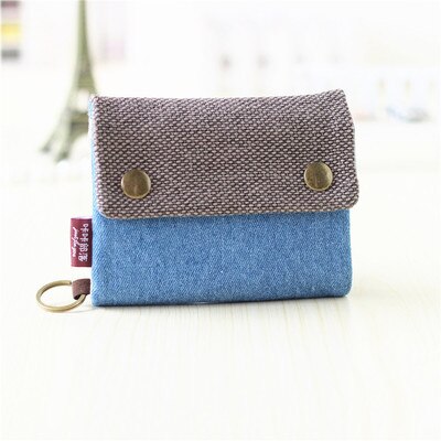 Beibaobao Women Cotton Fabric Short Wallet for Female Large Capacity Gray Blue Ladies Denim Multifunction Men Purse Mini