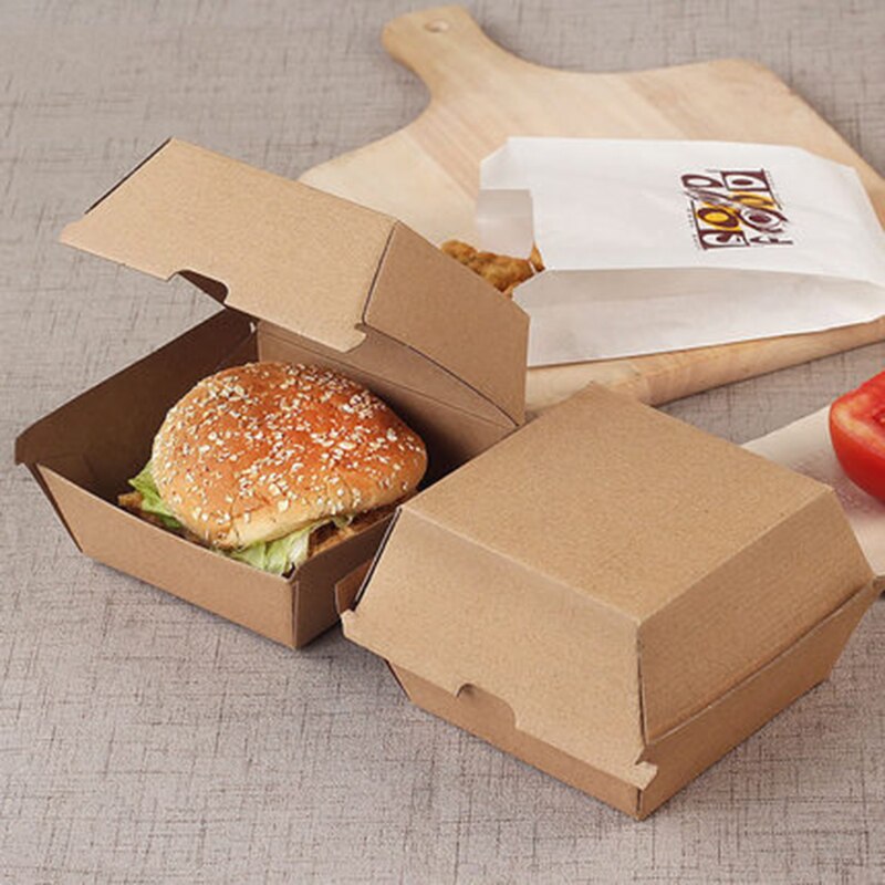50p Food Grade Kraft Hamburger Box Disposable Fast Food Fried Chicken Beefsteak Wrapping Box Take-out Food Packing Box Doggy Bag