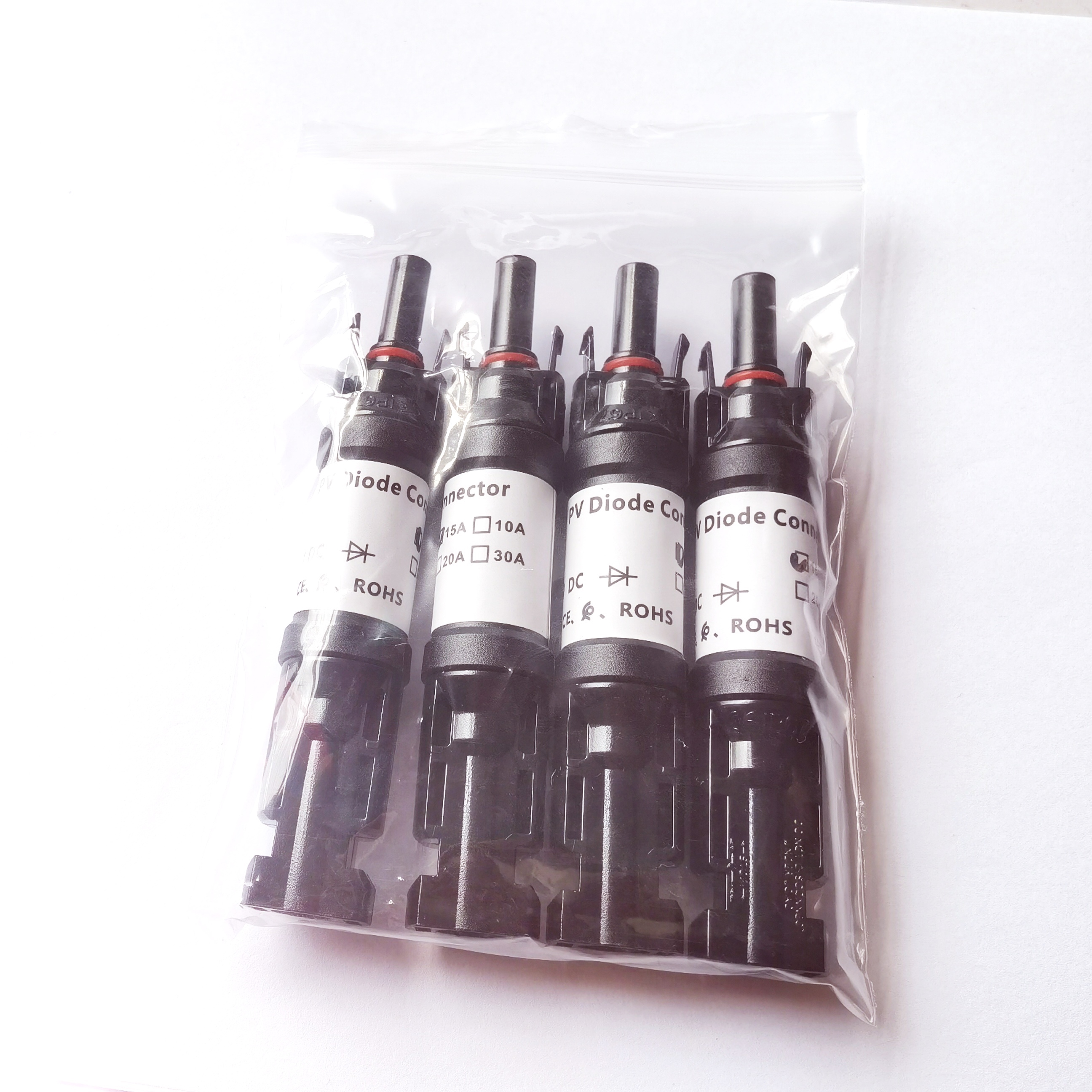 4PCS Solar Cable Connector Built-into10a 15a 20a 30a Diodes For PV System Solar Panel Parallel Connection Antireflux Protection