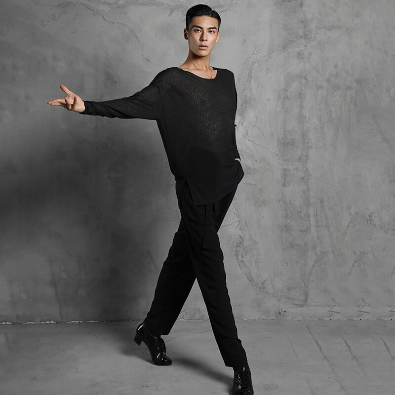 Adult Latin Dance Costumes Men'S National Standard Dance Clothes Round Neck Loose Top Latin Dance Wear Practice Clothes SL4088
