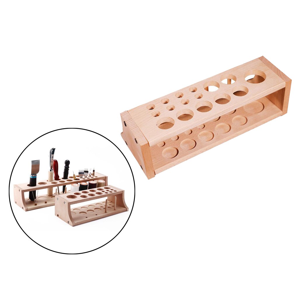 DIY Leather Craft Wood Tool Rack Wooden Stamp Punching Stand Holder Organize Box