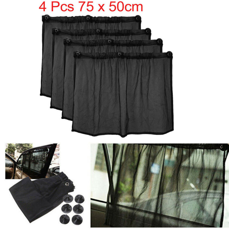 70 x 50cm bilens sidevindue gardin foldet mesh solskærm sort uv-beskyttelse beskyttelse vinduesfilm med 4*  sugekop
