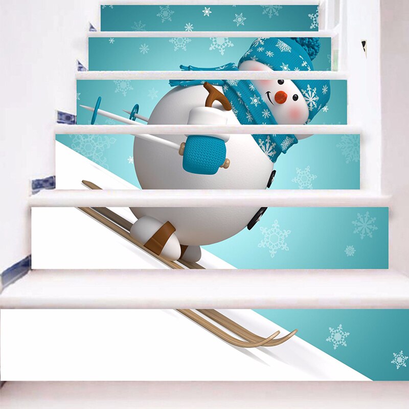 Estampilla para escalera de muñeco de nieve, pegatinas decorativas para escaleras, Feliz Navidad, autoadhesivo, pegatina 3D para pared, Mural, papel de pared, decoración del hogar