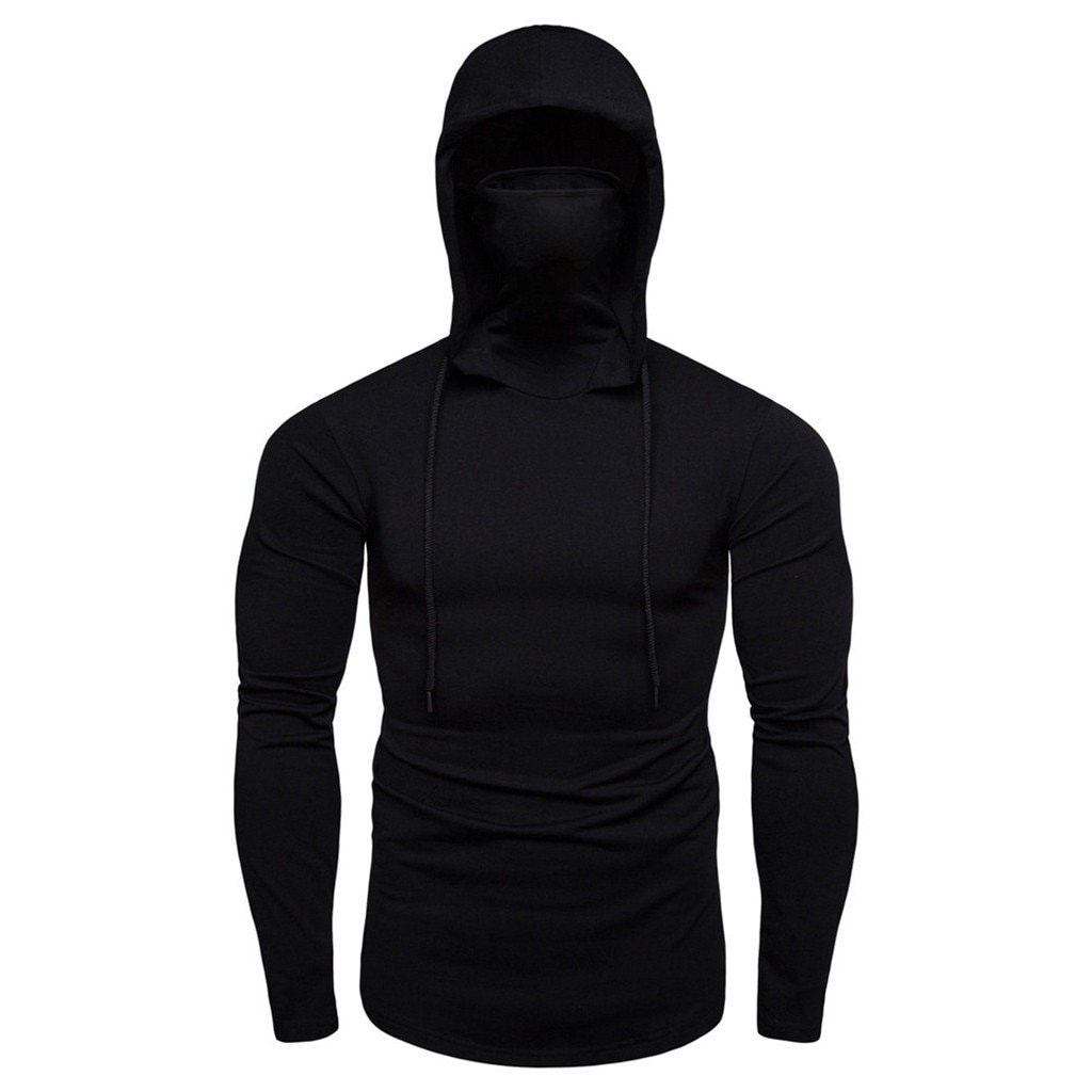 Heren Gym Dunne Hoodie Lange Mouw Truien Met Masker Sweatshirt Casual Splice Grote Open Gevorkte Masker Hoodie Sweatshirt Hooded tops