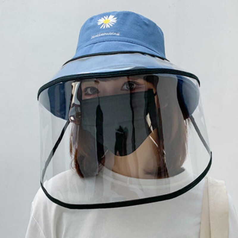 Kpop vrouwen madeliefjes bescherming emmer hoeden vrouwelijke zonneklep afneembare transparante masker vissershoed met plastic schild: 3