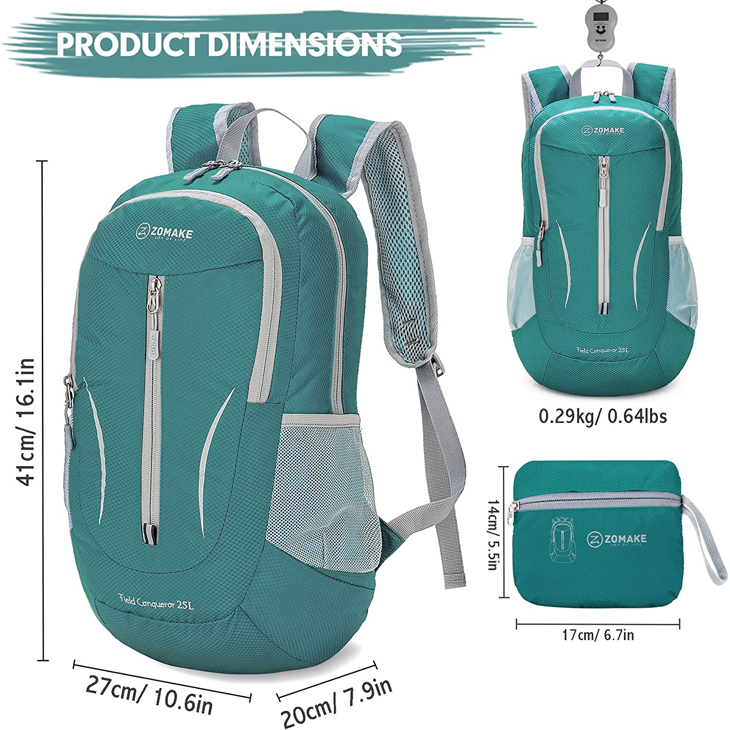25L Small Water Resistant Rucksack Foldable Travel Daysack for Men Women Outdoor Hiking