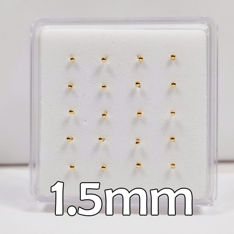 925 Sterling Zilveren Neus Stud 1.2Mm 1.5Mm Bal Neusgat Studs Straight Kleur Gold Nose Pin Piercing Sieraden 20 stks/pak: Silver Plated