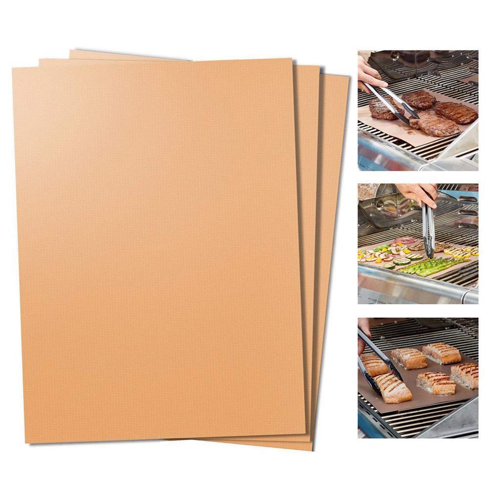 Tapis pour grille en cuivre | Tapis de cuisson de Barbecue, en or 100% antiadhésif, sans PFOA, recouvert de PTFE et réutilisable, approuvé par la FDA