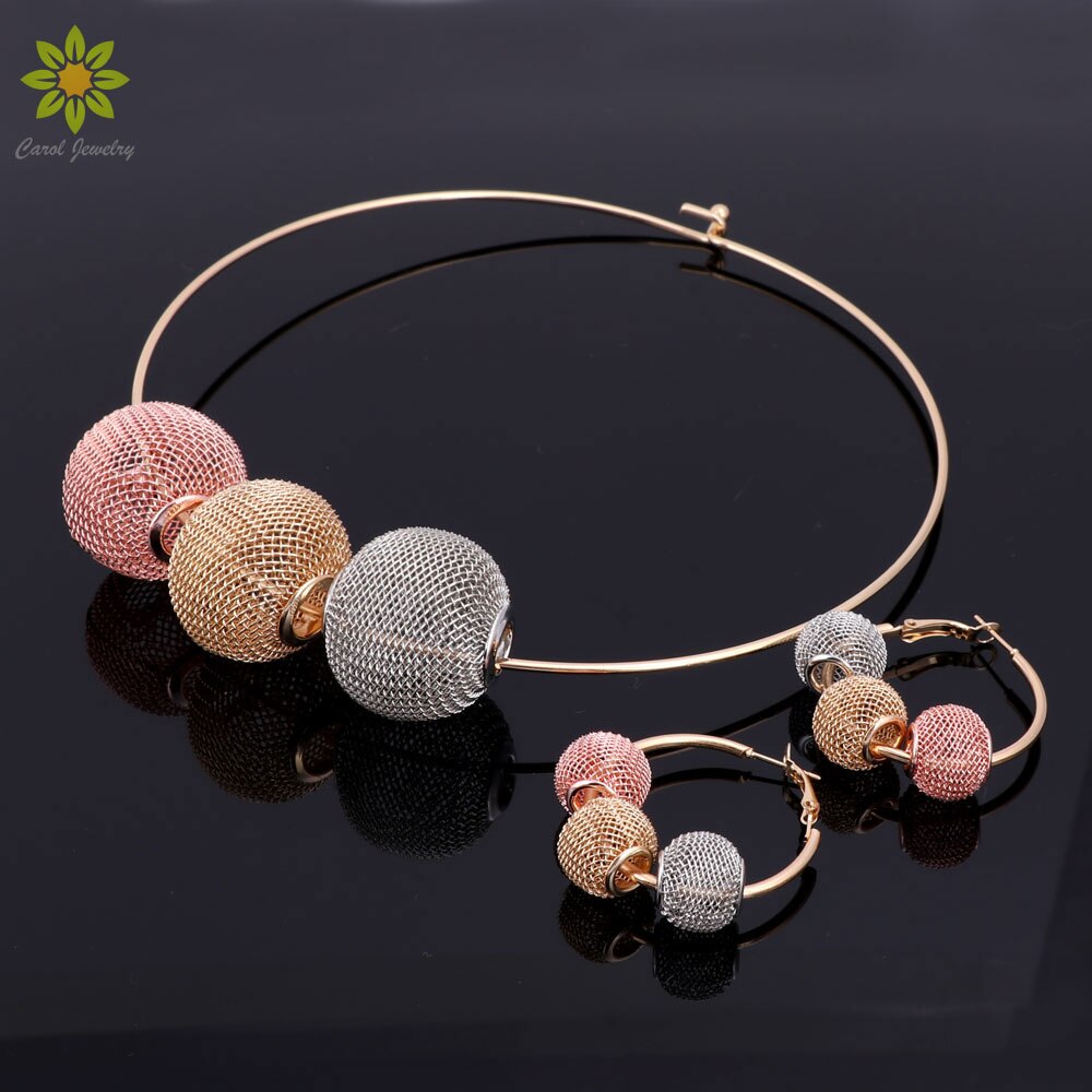 Dubai conjunto de joyería de Color dorado nigeriano boda africano pendientes collar conjunto para mujeres 3 colores