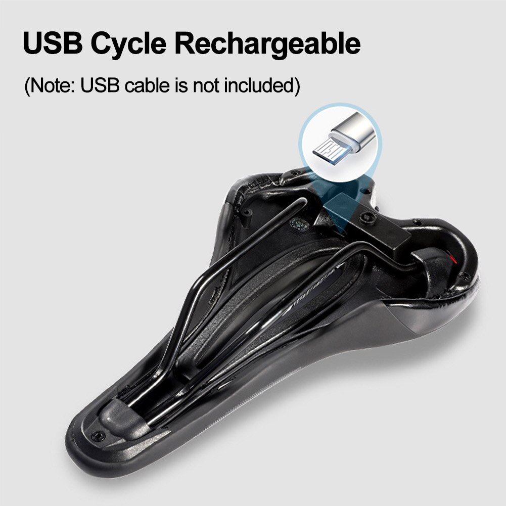 Mtb racercykel sadel cykelsæde med advarsel baglygte stødabsorbering usb opladning flere lystilstande cykeludstyr