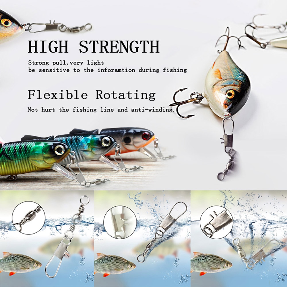 Conector giratorio de pesca de 6 tamaños, 100 unids/caja, Pin a presión, aparejo de señuelo de pesca de aleación, herramienta de pesca, accesorios de pesca