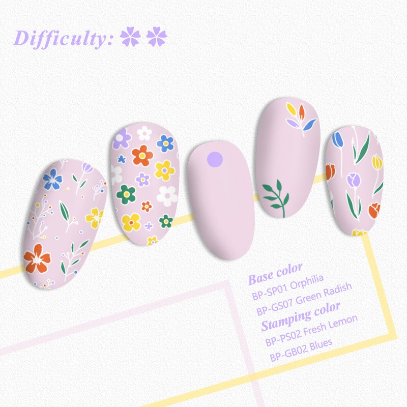BORN PRETTY Rectangle Nail Stamping Plates Stainless Steel Simple High Nail Stamp Templates Flower tango-L003