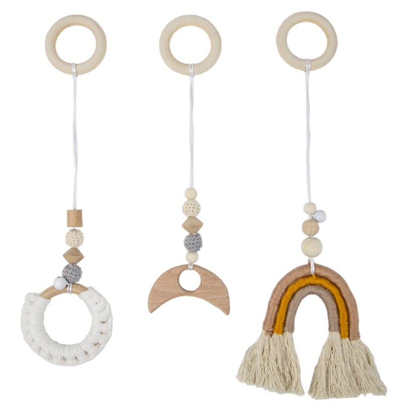 3Pcs 1Set Nordic Cartoon Baby Houten Gym Fitness Frame Rack Opknoping Hanger Speelgoed Kit Peuter Infant Kamer Decoraties