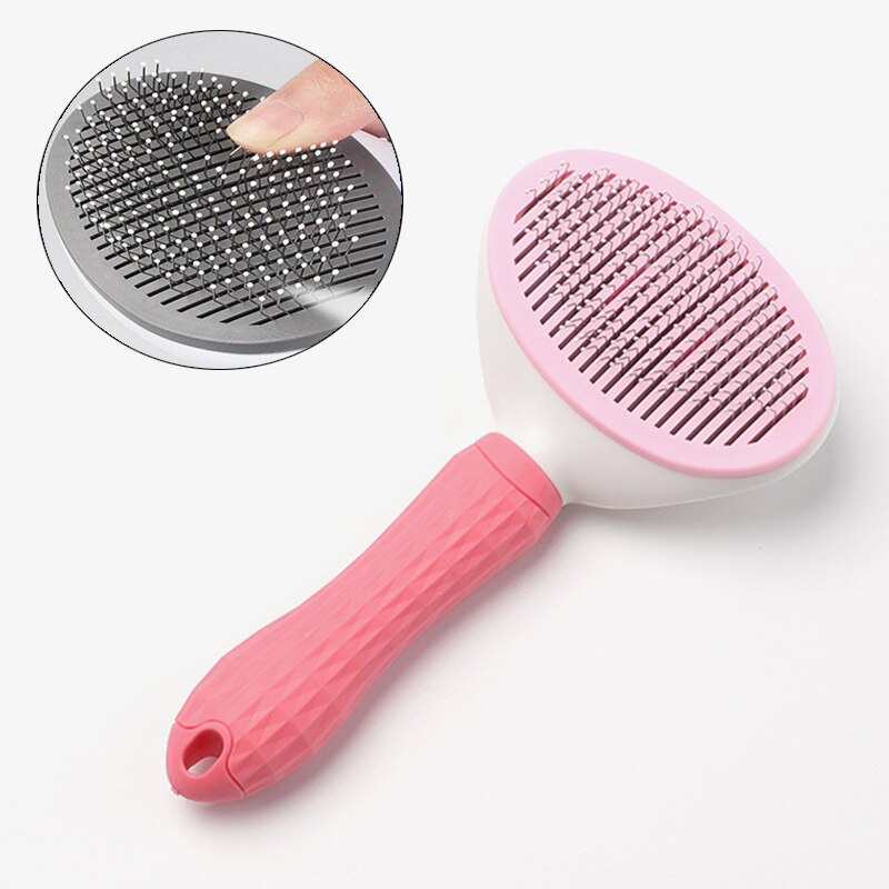 Cepillo de pelo para perros y gatos, peine de masaje de autolimpieza, Golden Retriever, productos para mascotas, accesorios: Fine Pink