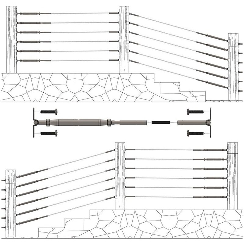 6 Pack T316 Stainless Steel Cable Railing Kits Fit 1/8Inch Stainless Steel Wire Rope Cable for Cable Railing Systems