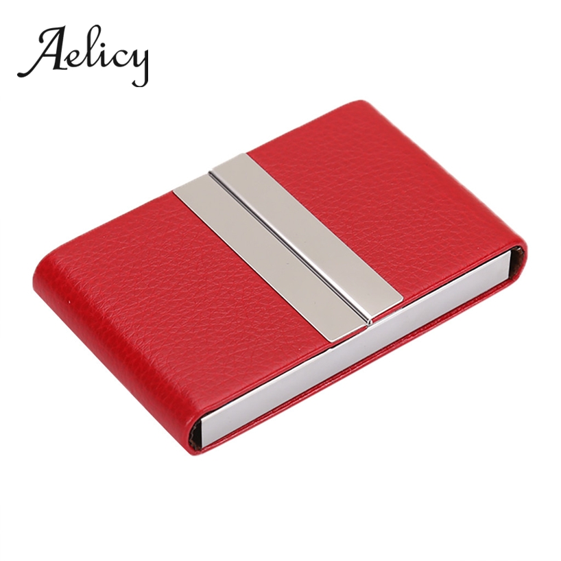 Funda abatible de Metal de cuero PU aeliciy funda de tarjeta de crédito de doble apertura caja de paquete mujeres hombres tarjeta de visita ID titular de la tarjeta Case0