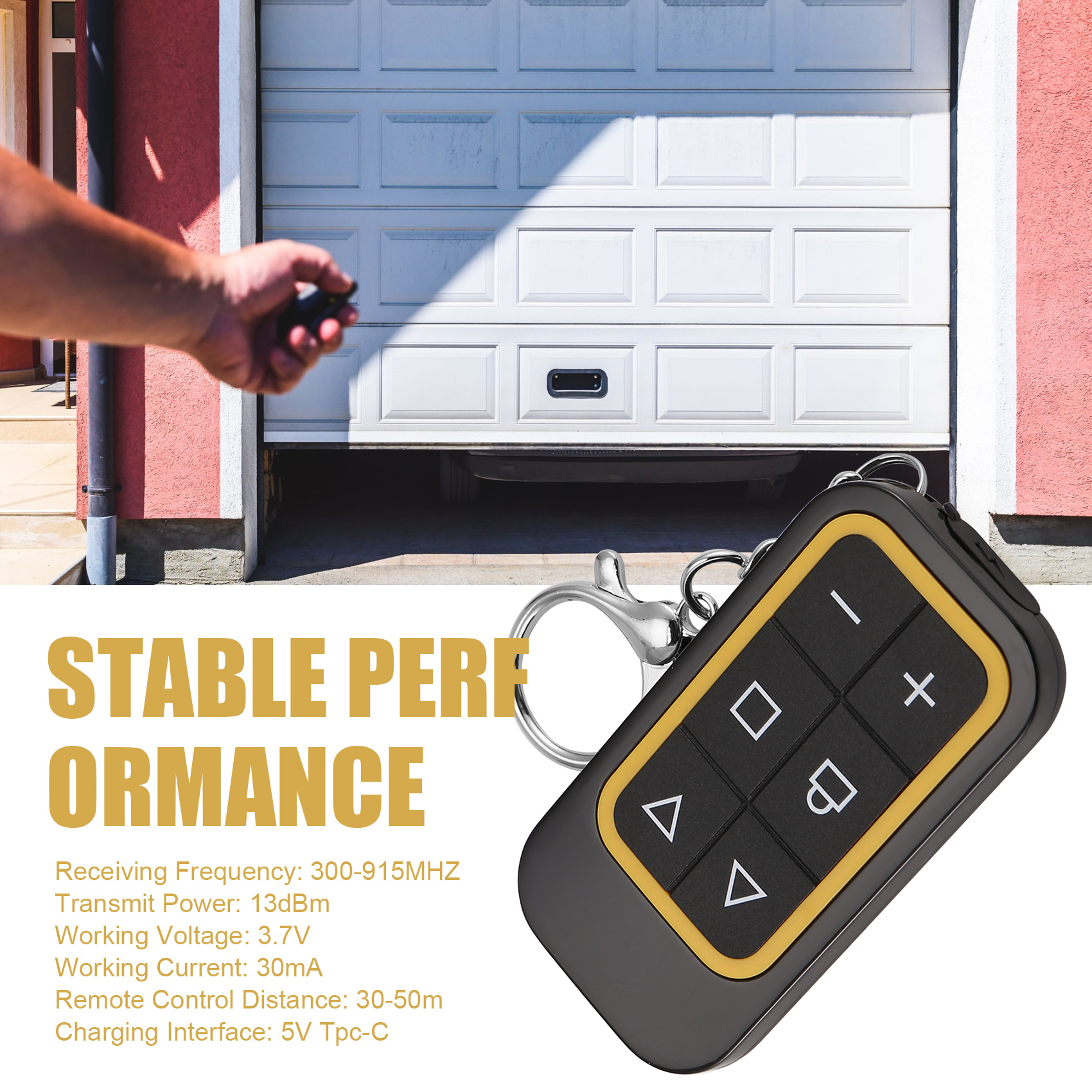 Wireless Remote Control 8-Channel Multi-Frequency Garage Door Rechargeable Full-Frequency Copy Remote Control Yellow